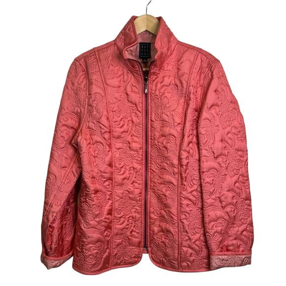 Due Per Due Size 14 100% Silk Coral and Pink Reversible Quilted Jacket - Picture 1 of 9